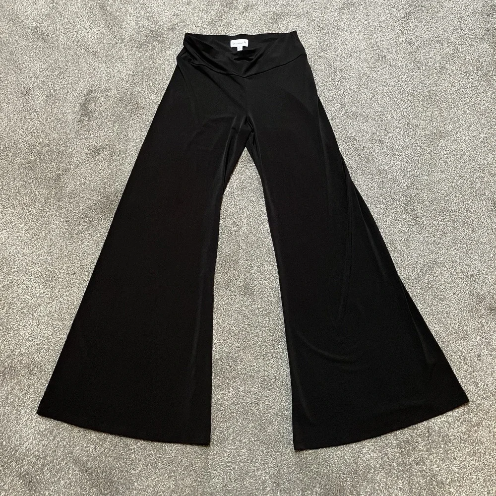 Veronica M Flare Leg Pants Boho Sz Medium Palazzo Black Stretch USA Women's